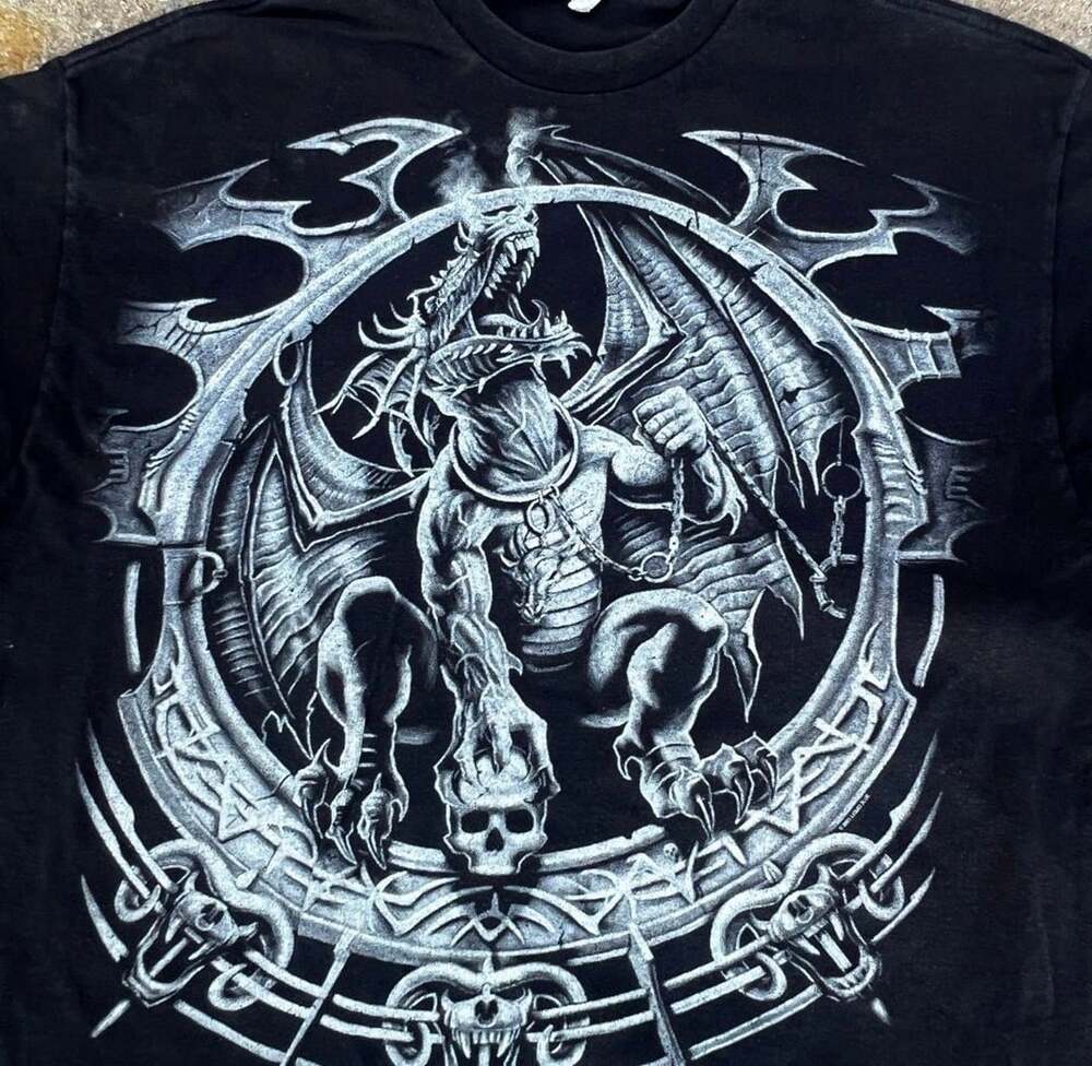 Vintage 2001 Liquid Blue Dragon Catcher Skull Graphic Black Shirt Delta Tag 2XL